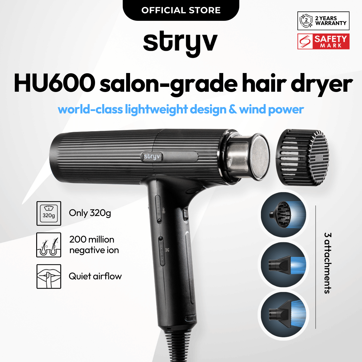 HU600 salon-grade professional hair dryer + FREE HairPods (intense repair)