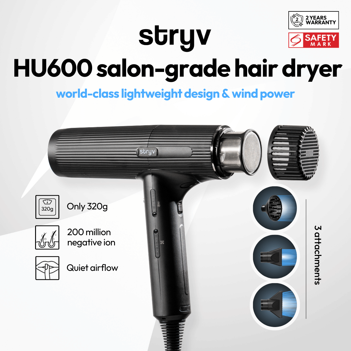 HU600 salon-grade professional hair dryer + FREE HairPods (intense repair)