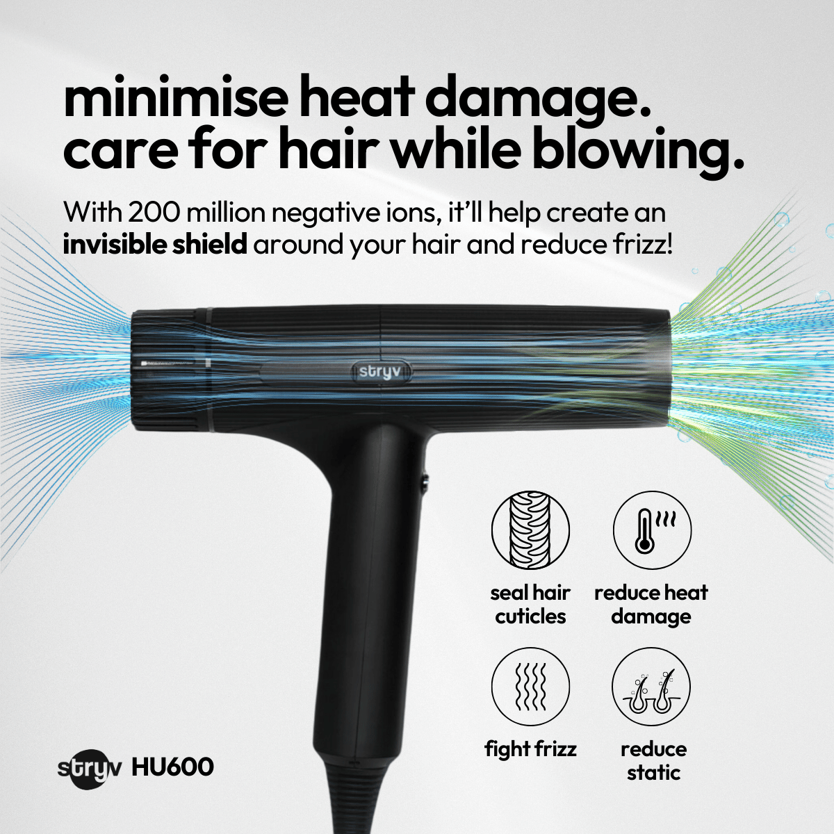 HU600 salon-grade professional hair dryer + FREE HairPods (intense repair)
